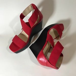 Calvin Klein Red Elastic Wedge Heels
